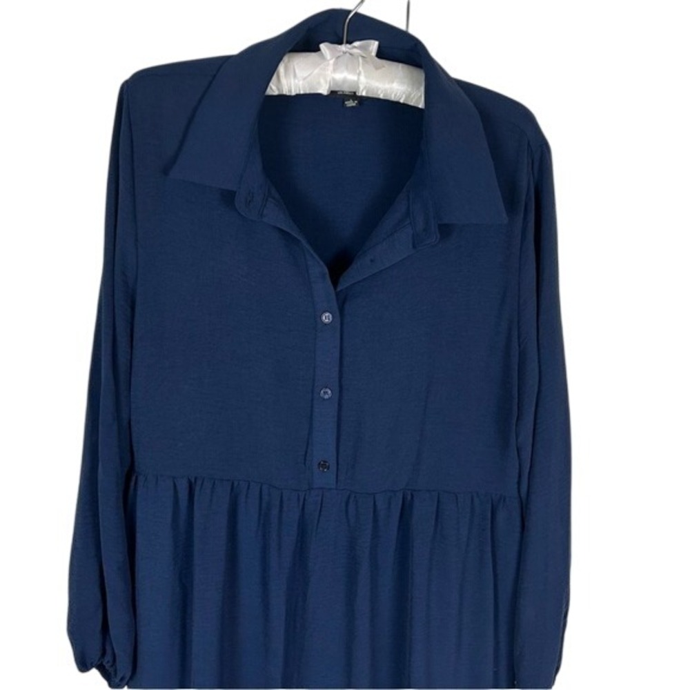 Rachel‎ Zoe Tiered Navy Midi Dress - Size L Drapey Relaxed Fit